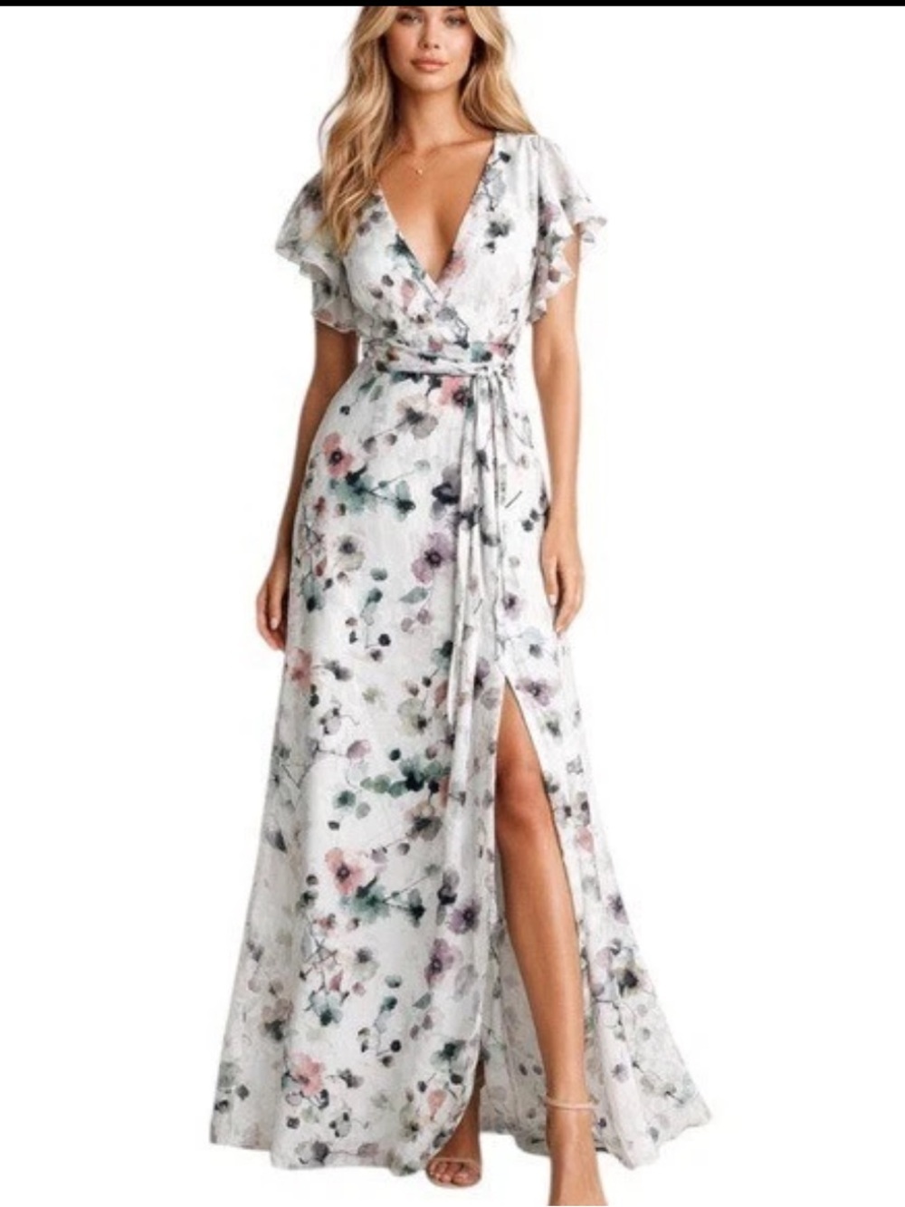 Anthropologie Hutch Pietrina Floral Wrap Maxi Dress White Size Small